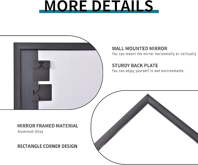 Black Bathroom Mirror for Wall, 30x60 Inch Rectangle Mirrors - Image 8