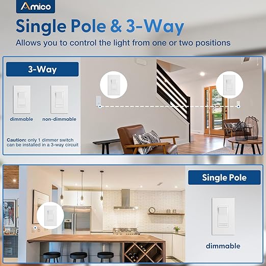 Amico 24 Pack Dimmer Light Switch, Single-Pole or 3-Way Slide Dimmer Switches - Image 4