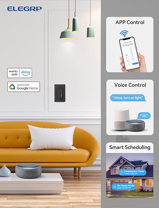 ELEGRP Smart Dimmer Light Switch DTR30, Single Pole or 3 Way, 2.4GHz Wi-Fi - Image 2