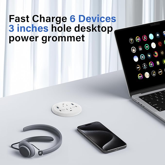 Desktop Power Grommet, 65W USB C Fast Charging, Flush Mount Recessed Power - Image 3