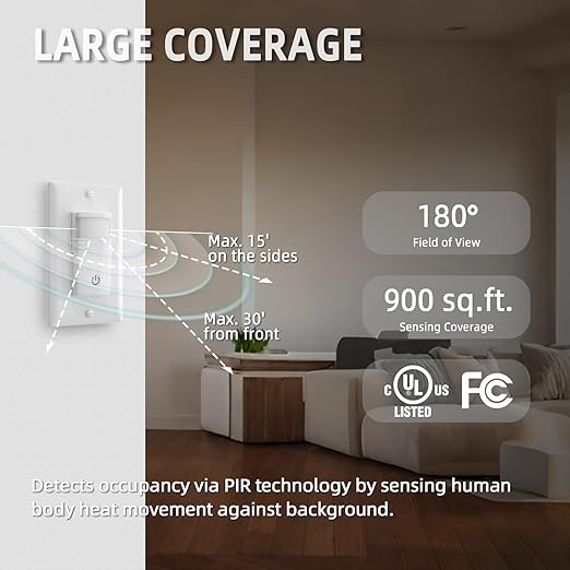 ECOELER Motion Detector Light Switch, PIR Infrared Sensor Switch - Image 5