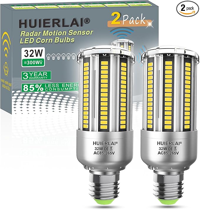 A19 Radar Motion Sensor LED Light Bulbs, E26 32W Cool White 4000K 4000LM Auto by HUIERLAI