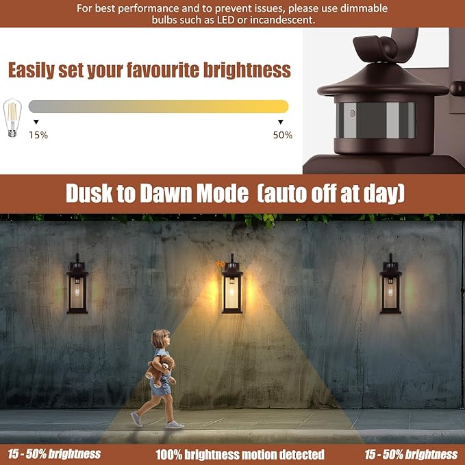 Roravilila Dusk to Dawn Motion Sensor Outdoor Lights Oil Rubbed Bronze 2-Pack - Image 3