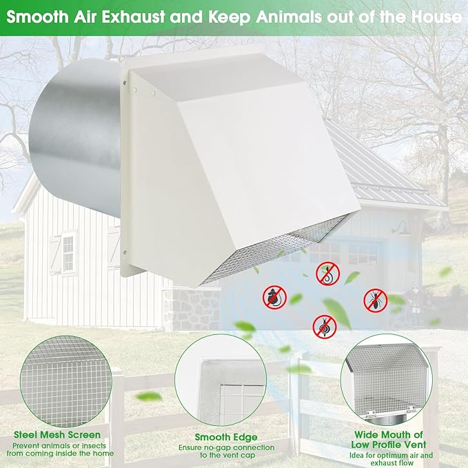 4 Inch Dryer Vent Cover Outside Hooded Wall Vent - Image 3
