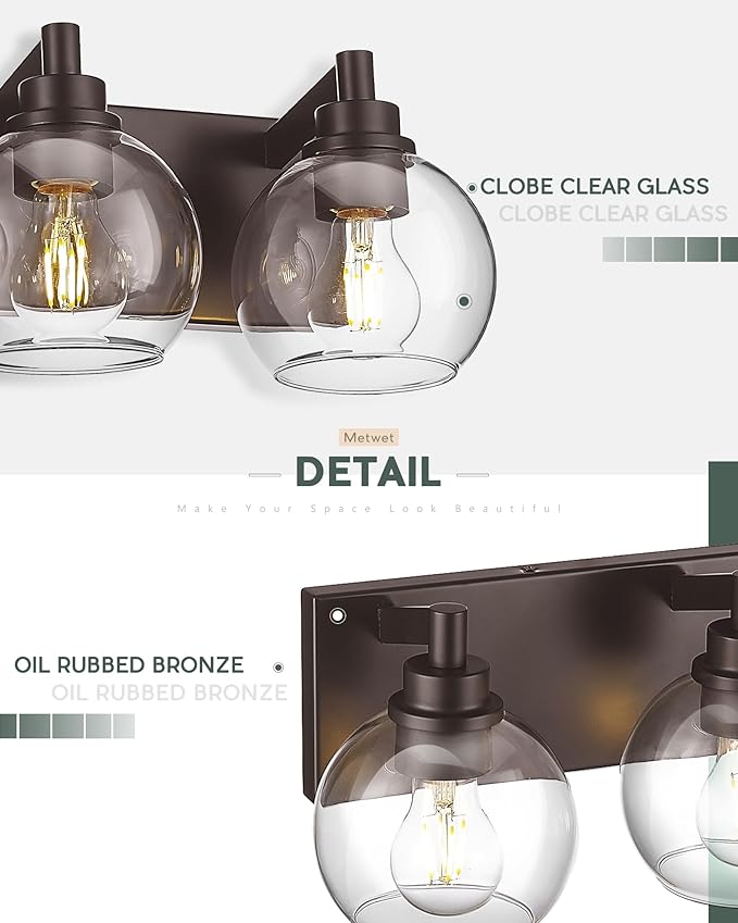 METWET Bathroom Light Fixtures Over Mirror, 3-Light Oil Rubbed Bronze Vanity - Image 3