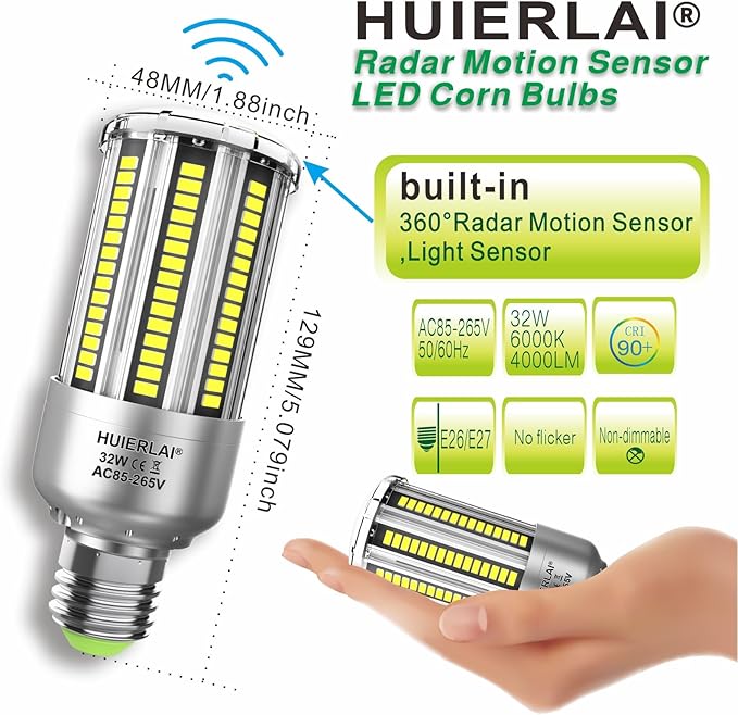 Radar Motion Sensor LED Light Bulbs, 32W Daylight White 6000K 4000LM Auto - Image 5