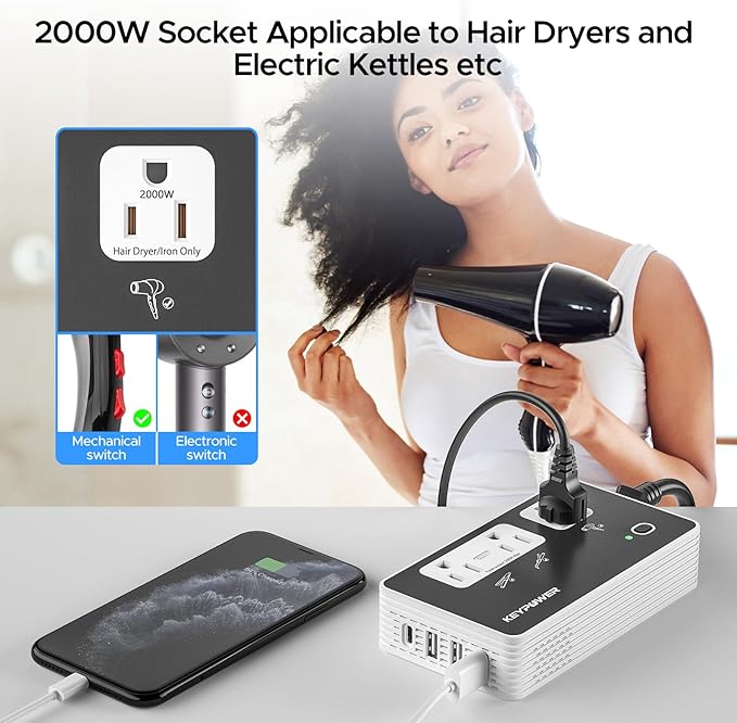 Key Power 2000W Step Down Converter, 220V to 110V Voltage Converter US to Europe - Image 2