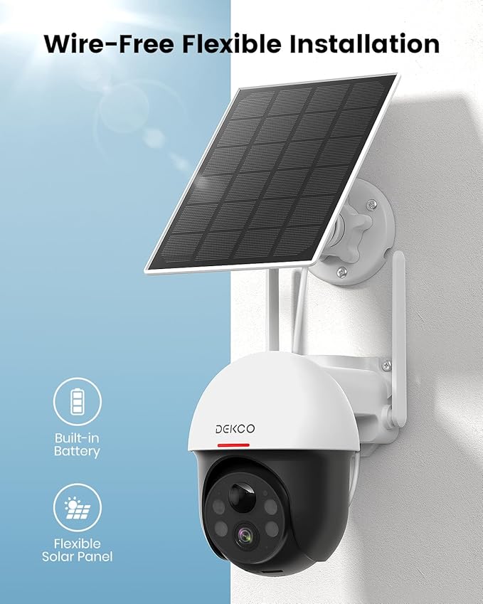 DEKCO Solar Security Camera Outdoor Wireless, Battery Powered, Panoramic Pan - Image 7