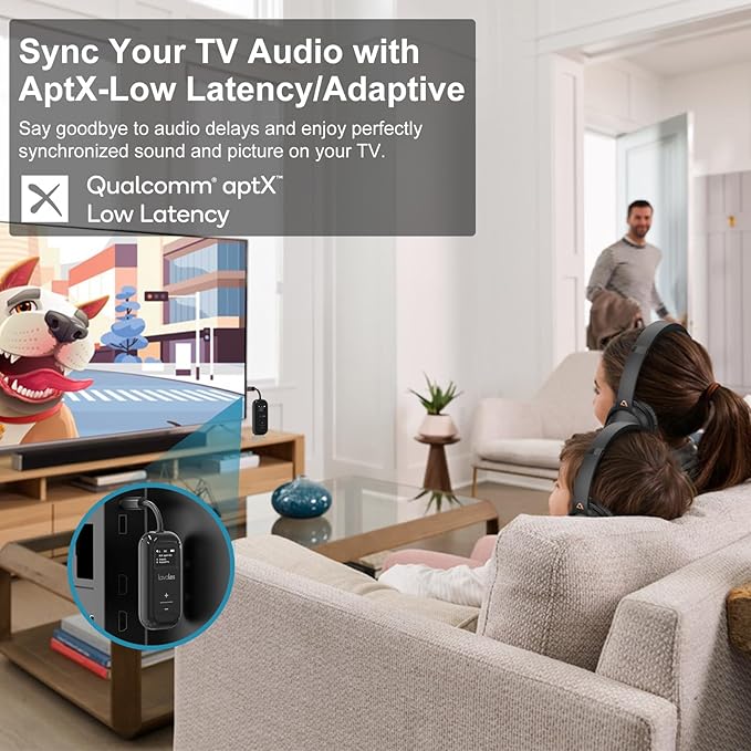 SafeFly Dual Bluetooth Transmitter, 3.5mm AUX Wireless Audio Adapter W/Screen - Image 2