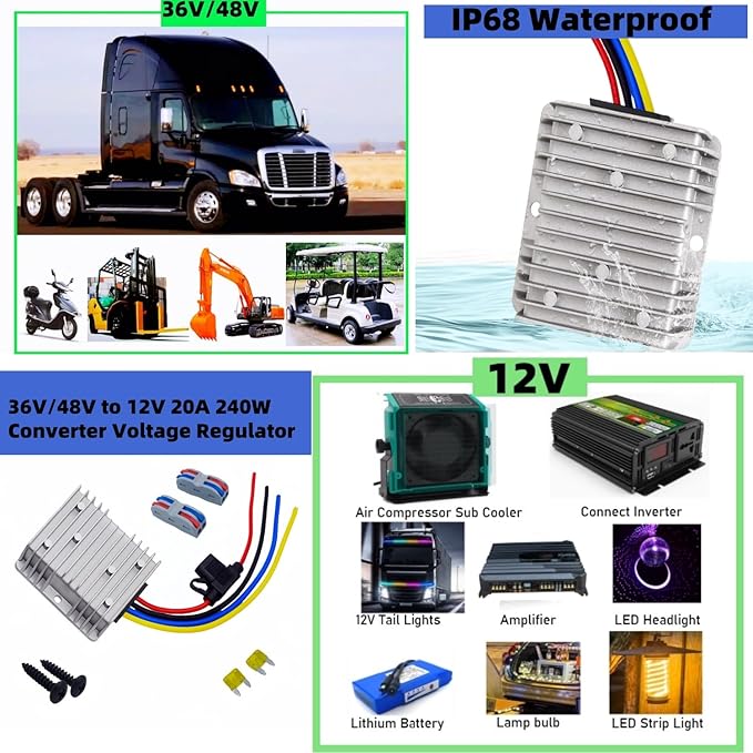 48V to 12V Converter Golf Cart Voltage Regulator Reducer Transformer Waterproof - Image 3
