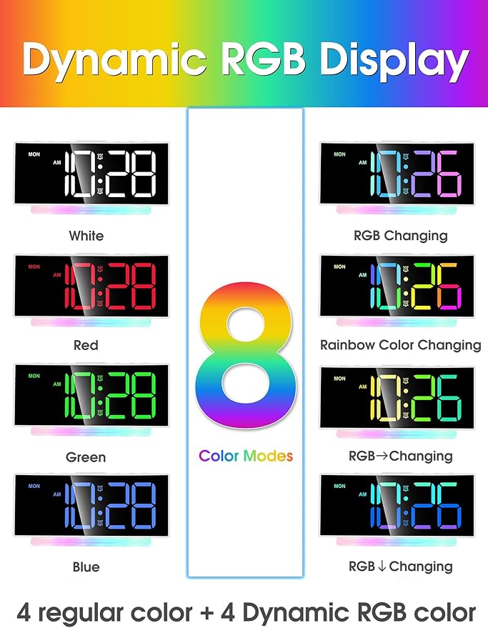 Cadmos Loud Alarm Clocks for Heavy Sleepers, Large Digital Display, 7 Color - Image 4