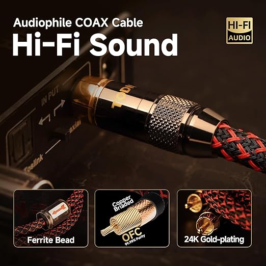 TODN Audiophile Digital Coaxial Cable OFC Core HiFi SPDIF Coax Audio Cable - Image 2