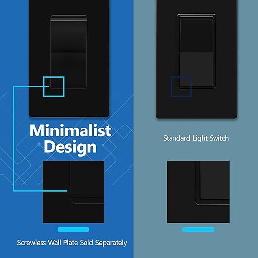 LIDER Balck Minimalist Decorator Switch, Frameless Paddle Light Switch - Image 4