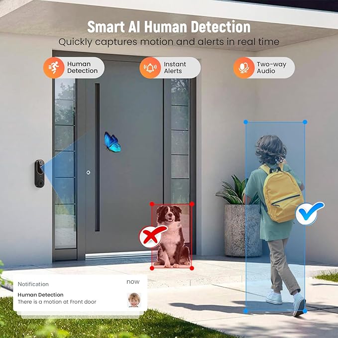 GridTera 1080p Wireless Video Doorbell Camera, AI Human Detection, Live View - Image 3