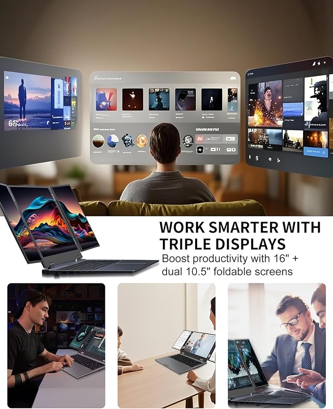 KOOFORWAY Triple Screen Laptop, 16” Main + Dual 10.5” Monitors, Core i7-12700H - Image 3