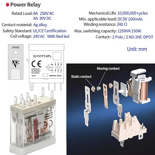 UL Listed 6Pcs 24VAC Relay Electromagnetic Power Relay 8Amp 8Pins DPDT - Image 4