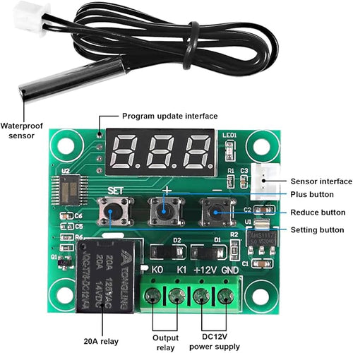 AEDIKO W1209 DC 12V Digital Temperature Controller Board Blue Digital Display - Image 2
