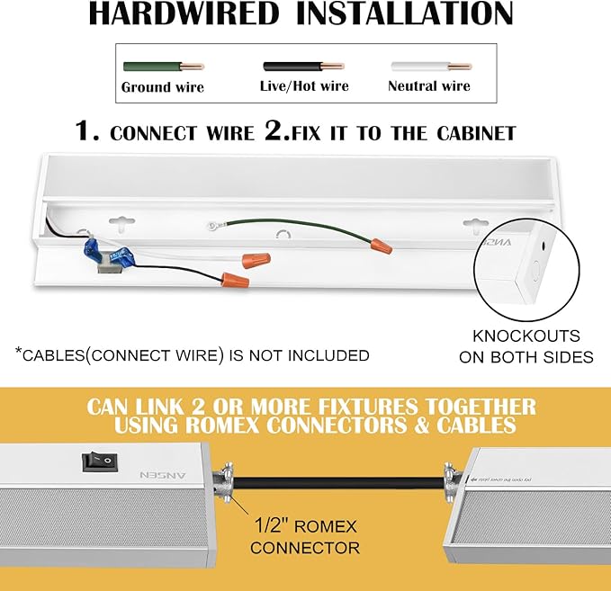 Ansen Hardwired Under Cabinet Lighting, 18inch 15W LED Light - Image 6
