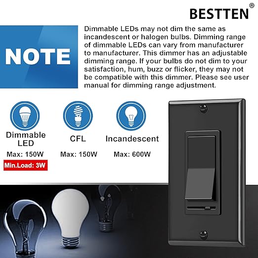 BESTTEN 6 Pack Dimmer Wall Light Switch, Compatible - Image 4