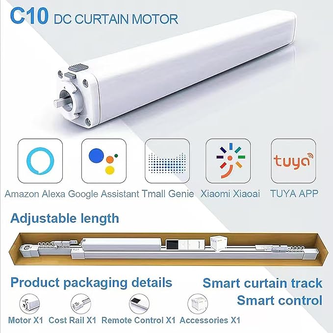 TIPIACE Hard-Wired Tuya Wifi Motorized Curtain Tracks to Remote Control Ceiling - Image 2