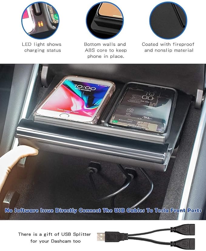 TAPTES Wireless Charger for Tesla Model 3 2017 2018 2019 2020, Dual Phone - Image 4