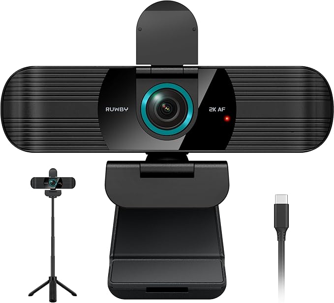 RUWBY QHD 2K Webcam with Built-in Dual Mics, Wide-Angle Lens, Privacy Cover by Unknown
