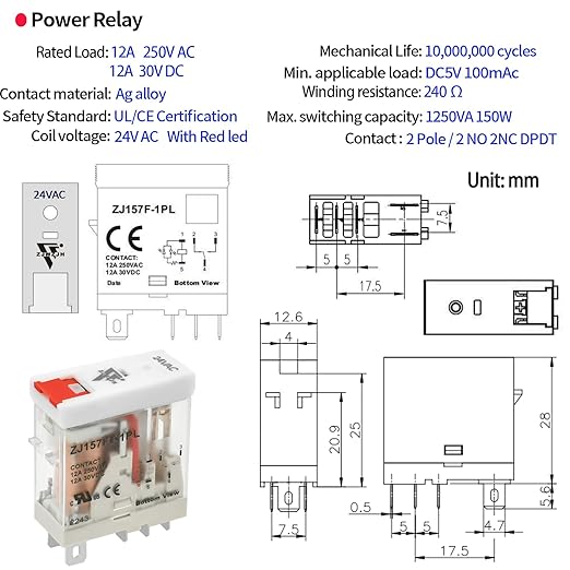 Electromagnetic Power Relay 24VAC 12 Amp SPDT - Image 4