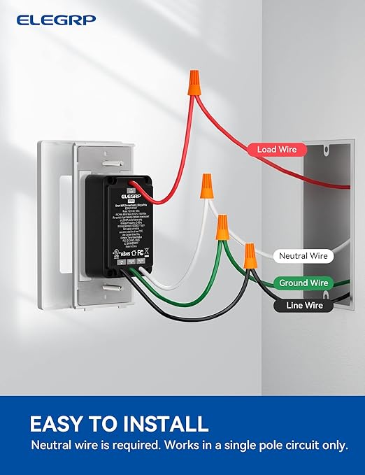 ELEGRP Single Pole Smart Dimmer Light Switch DPR10, 2.4GHz Wi-Fi Dimmer Switch - Image 6