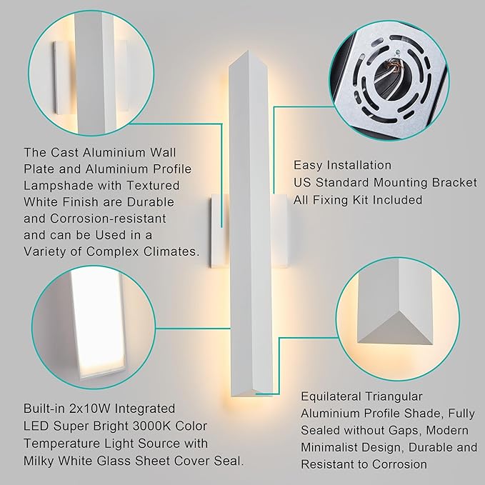 Tarentlight 21.9IN LED Outdoor Aluminum Wall Lights, 20W Dimmable, IP65 - Image 7