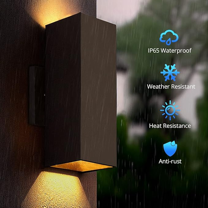 wowlite Modern Up Down Wall Lights Outdoor Dusk to Dawn Photocell Sensor - Image 3