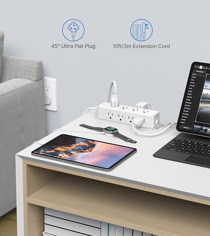 30W USB C Power Strip Surge Protector, 4 Side 12 Outlets Desk Power Strip - Image 9