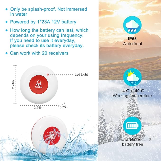 CallToU Caregiver Pager Call Button Elderly Wireless Call Button Vibration - Image 3