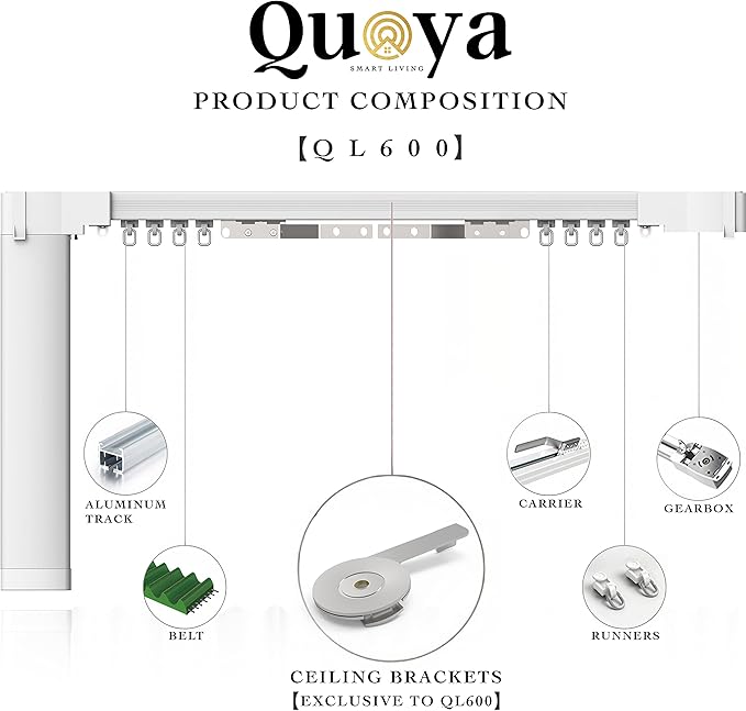 Quoya QL600 Smart Electric Curtain Track, Motorized Motor, Adjustable Track - Image 2
