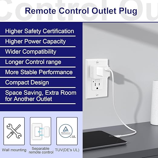 Remote Switch Outlet 2Sets, Wireless On/Off Light Switch Wall Mounted, TUV - Image 7