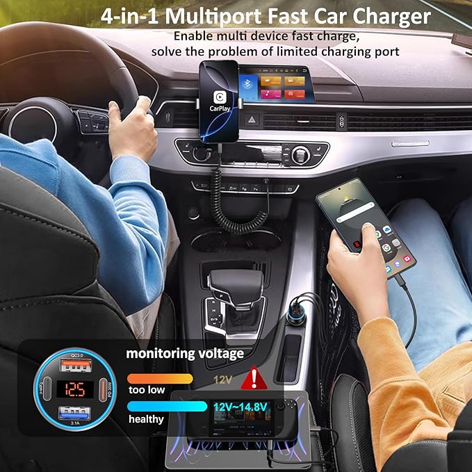 Car Charger USB C, 65W Multi Port Dual 12V USB C Car Charger Adapter - Image 6