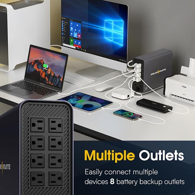GOLDENMATE 1000VA/600W Lithium UPS Battery Backup & Surge Protector, Backup - Image 3
