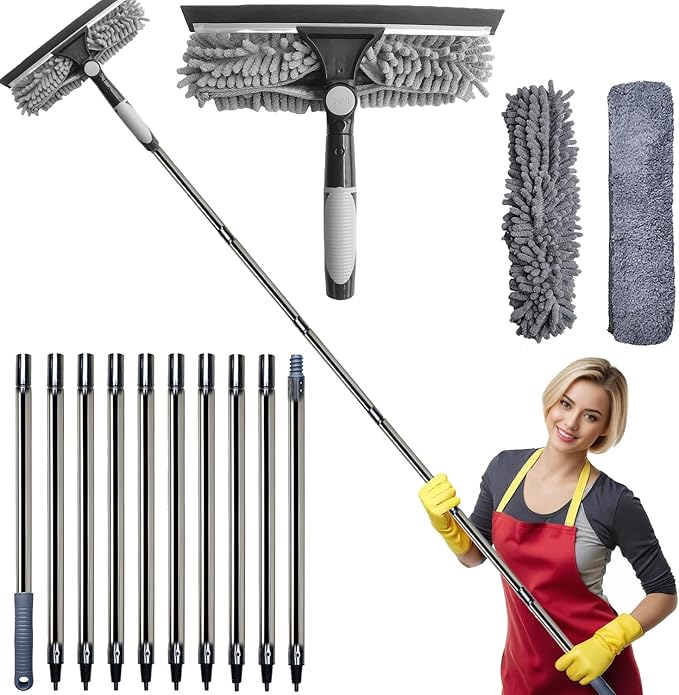 20+ Feet Reach 2 in 1 Window Washing Squeegee & Duster by Toromp