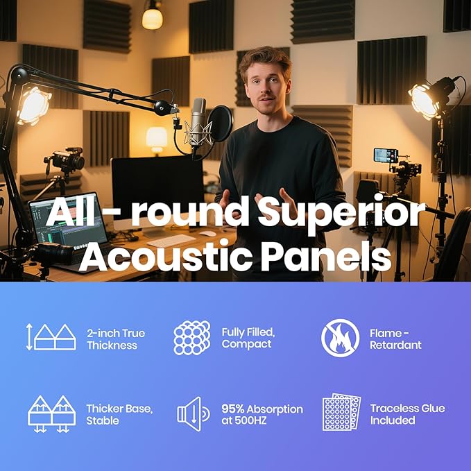 Focusound Black Grey Acoustic Panels 50 Pack 2"x12"x12" - Image 6