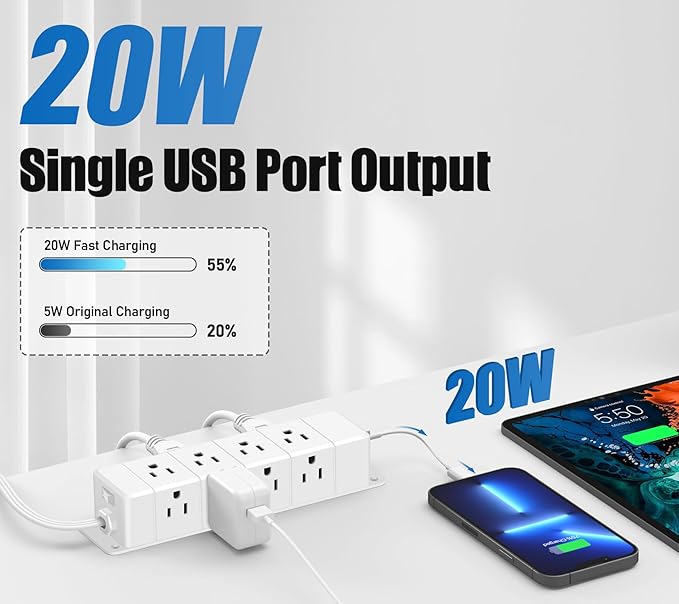 ANNQUAN 40W Fast Charging Under Desk Power Strip, 12 Outlet Mountable Power - Image 2