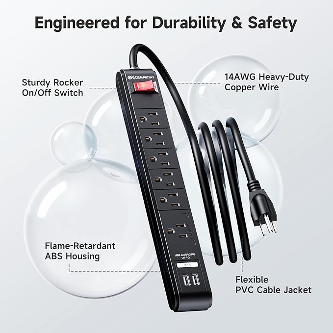 Cable Matters 2-Pack 6-Outlet Surge Protector Power Strip - 12ft - Image 5