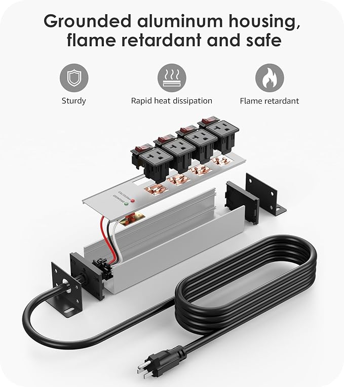CCCEI Heavy Duty Surge Protector Power Strip 20 Amp Individual Switches. 25FT - Image 5