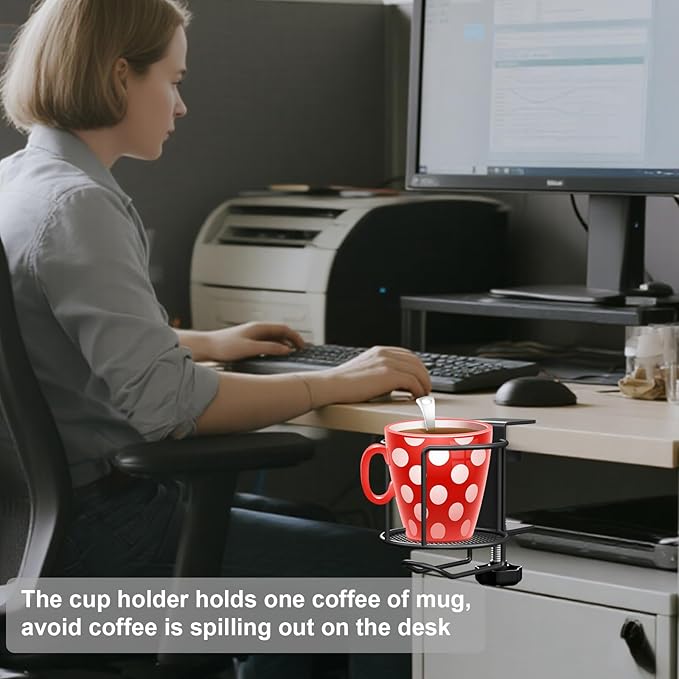 ZMHH 2-in-1 Desk Cup Holder, Anti-Spill Table Water Bottle Holder, Clamp On - Image 4