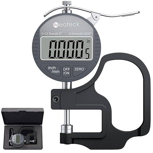 Neoteck Digital Thickness Gauge 0.5inch/12.7mm, 0.0005inch/0.01mm LCD Display by Neoteck