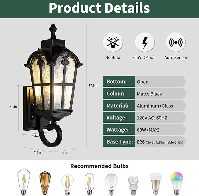 Motion Sensor Dawn to Dusk Outdoor Sensor Light Fixture Waterproof Porch Lights - Image 4