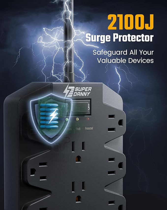 Surge Protector Power Strip, SUPERDANNY 18 AC Outlets - Image 4