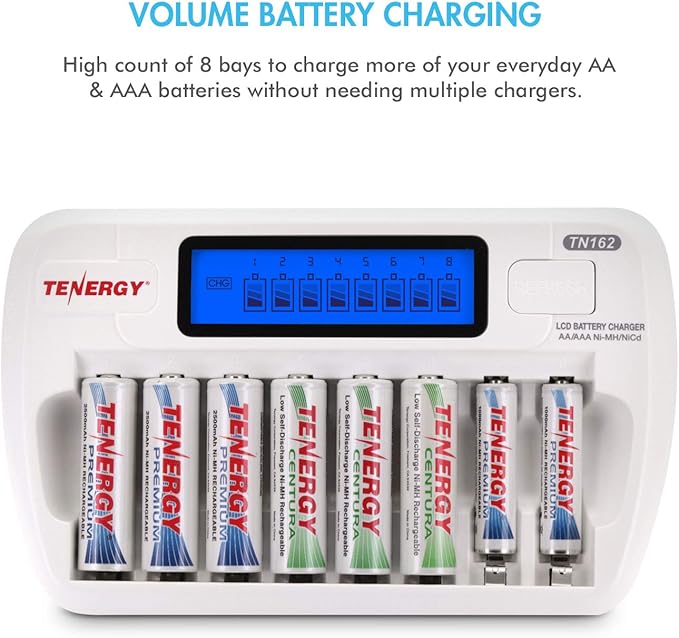 Tenergy Batteries and Charger Bundle, TN162 8-Bay Smart LCD AA/AAA NiMH/NiCd - Image 6