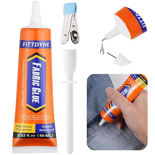 FITTDYHE Fabric Glue Permanent, 60 ML Washable Clear Clothing Glue, Super by FITTDYHE
