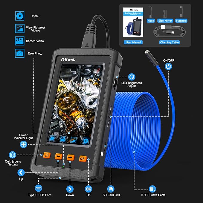 Oiiwak Endoscope Camera with Light, 5.5 mm Borescope, 4.3" IPS Screen HD - Image 7