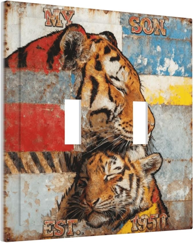 Bvtewkhz Tiger Vintage 2 Gang Double Toggle Decorative Outlet Covers Light - Image 2
