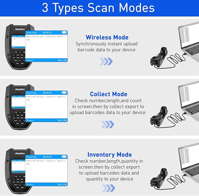 1D 2D Wireless Barcode Scanner, Onewscan Portable Inventory Scanner - Image 4